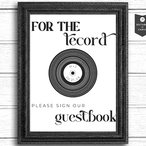 For The Record Please Sign Our Guest Book | Wedding Guest Book Idea | Vintage Retro Vinyl Record Label | Unique Guest Book For Wedding |