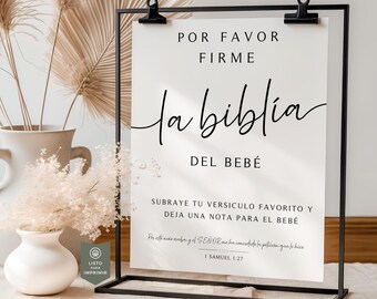 Libro de visitas Biblia del bebé, por favor firma la Biblia del bebé, destaca tu versículo bíblico favorito, listo para imprimir
