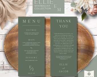 Sage Wedding Menu Printable | Menu Template | Thank You Note | Wedding Dinner Menu | Editable in Canva Download | Sage Moss Green