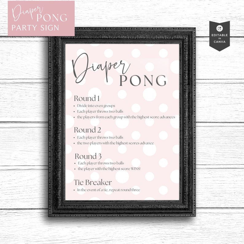Diaper Pong Baby Shower Game Baby Shower Activity Instant Download Pink ...