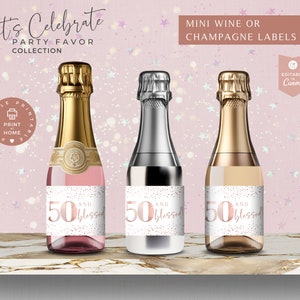 50th Mini Wine Labels Canva, Printable Champagne Label Template, Party ...