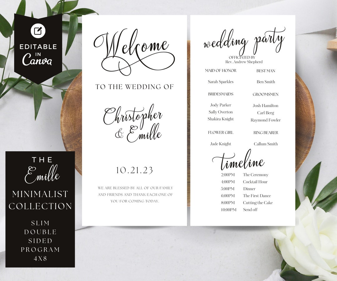 Double Sided Wedding Program Template Canva Instant Download - Etsy