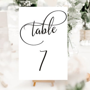 Calligraphy Table Number Canva template, Table Number Sign, Editable, Elegant Table Numbers Template, Canva, 4X6, 1-30, Emille Minimalist