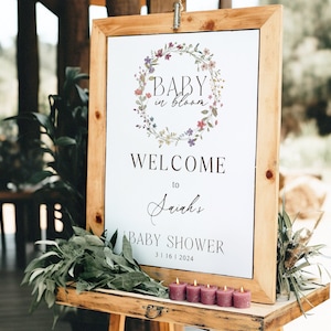 Baby In Bloom Shower Welcome Sign | Wildflower Baby Shower Welcome Sign | Printable Editable | Pink Floral Baby Shower Welcome Sign