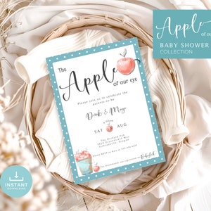 Apple of Our Eye Baby Shower Invitation, Fall Baby Shower, Gender Neutral Baby Shower, Rustic Outdoor Baby Shower, Editable Canva Template