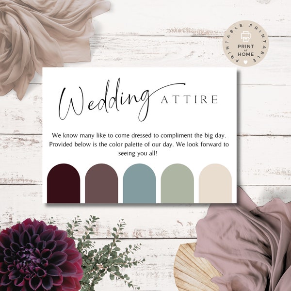 Wedding Attire Color Palette Card, Editable Printable, Guest Dress Code Card,  Wedding Vibe Card, What to Wear Wedding, Winter Colors, Plum