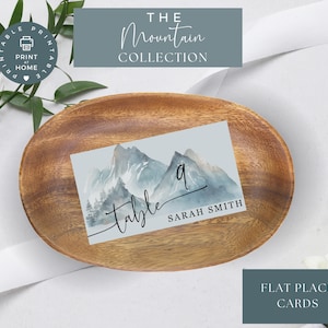 Tarjetas de lugar de boda de montaña Canva, Boda rústica, Tarjetas de nombre editables, Tarjeta de nombre imprimible, Tarjetas de nombre de mesa, Plantilla Canva, Plegada