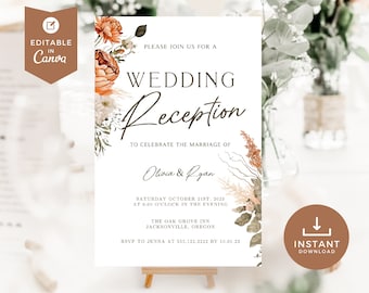 Wedding Reception Only Invitations, We Said I do, Happily Ever After Party, Canva Editable Template, Boho Floral Reception Invite, Teracotta