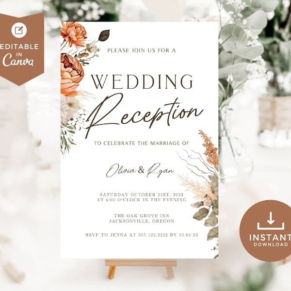 Wedding Reception Only Invitations, We Said I do, Happily Ever After Party, Canva Editable Template, Boho Floral Reception Invite, Teracotta