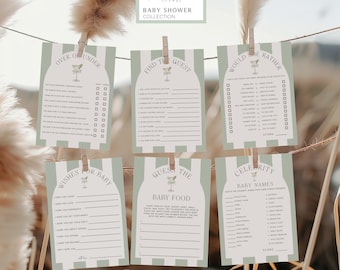 Martini Baby Shower Games, Tini One, Green Editable Template (Digital Download)