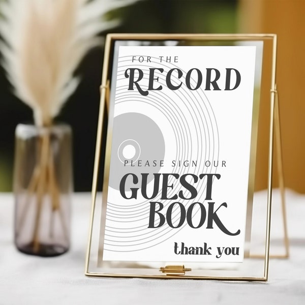 Record Wedding Guestbook Sign, For the Record Guestbook, Please Sign our Guest book, Editable Template, Printable, Canva, RETRO Guestbook