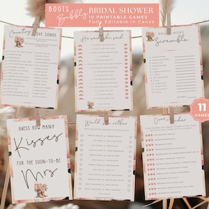 Boots and Bubbly Wedding Shower Game Bundle, Western Bridal, Country Bridal, Bridal Games, Would She Rather, PRINTABLE Games, EDITABLE Canva