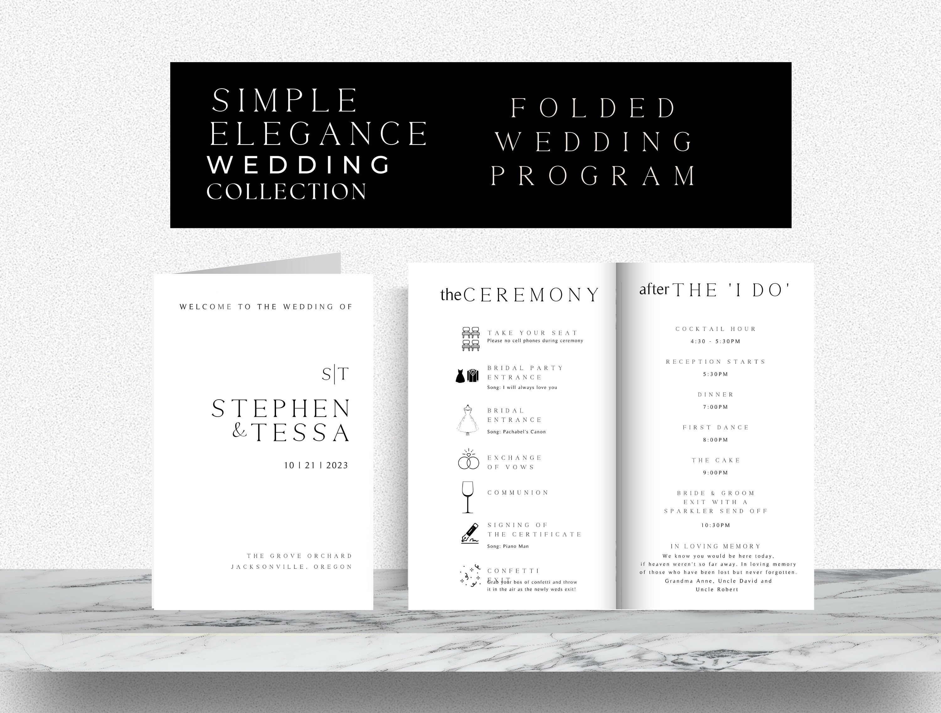 Classic Folded Wedding Program Template Canva, Instant Download, DIY Printable Programs, Wedding Program, Order of Ceremony, FORMAL Wedding