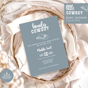 Cowboy Baby Shower Invite, Country Baby Shower Invite, Blue Western Rodeo Shower Invitation, Editable in Canva, Template, Instant Download