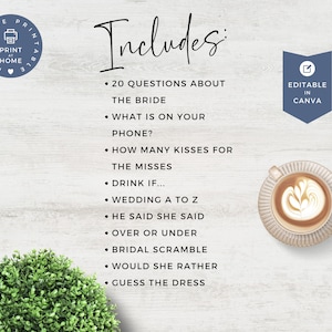 Hydrangea Bridal Shower Games, Dusty Blue Floral Shower, Wedding Shower Games Bundle, Would She Rather, PRINTABLE Games, EDITABLE in Canva image 8