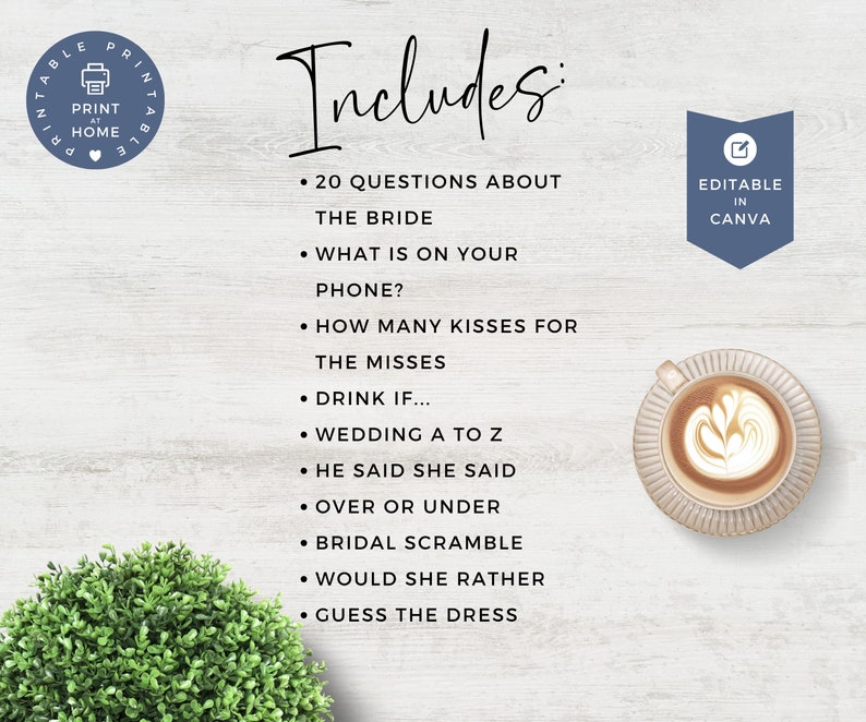 Hydrangea Bridal Shower Games, Dusty Blue Floral Shower, Wedding Shower Games Bundle, Would She Rather, PRINTABLE Games, EDITABLE in Canva image 8