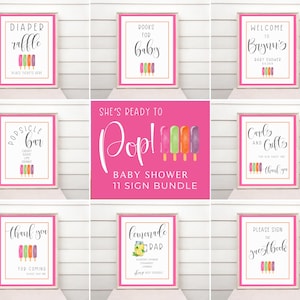 She&#39;s About to Pop Baby Shower Signs, Popsicle Baby Shower, Sign Bundle, Edit in Canva, Books for Baby, Babies are Sweet, Printable Editable