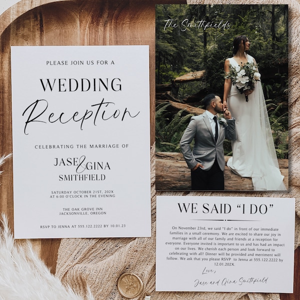 Elopement Wedding Reception Invitations, Wedding Reception Only Invitations, We Said I do, Happily Ever After Party, Canva Editable Template