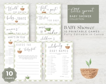 Little Sprout Baby Shower Games, Giochi per Baby Shower Locally Grown, Giochi divertenti per Baby Shower, Caratteristiche del bambino, Indovina il cibo, Stampabile, Modificabile, Modifica Canva