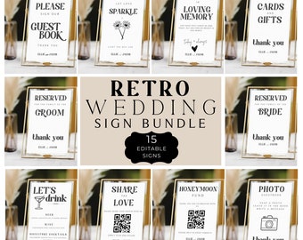 Retro Wedding Sign Bundle, Wedding Signs, Canva, Minimalist Sign Templates, Editable Instant Download, Cards and Gifts, Sign Our Guestbook