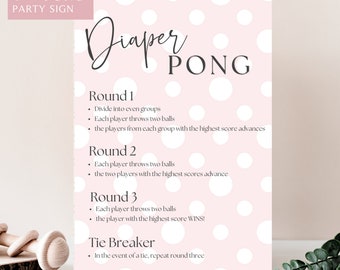 Diaper Pong Baby Shower Game Sign: Pink Printable (Instant Download)