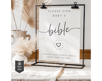 Baby Bible Guestbook, Please Sign Baby's Bible, Highlight Your Favorite Bible Verse, Ready to Print