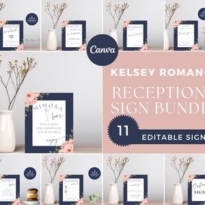 Lot de panneaux de réception | Signes de mariage Boho | Signalisation de mariage moderne | Cartes-cadeaux | Téléchargement instantané | Ensemble de signes de mariage | ROMANCE DE KELSEY
