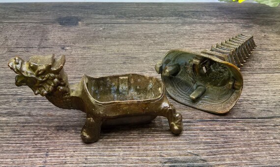 Vintage Bronze Carved Dragon Turtle Incense Burner, Home
