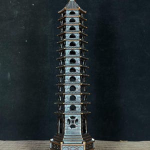 Vintage Brass Carved Wenchang Tower Statue. Home Decoration & Feng Shui Statue