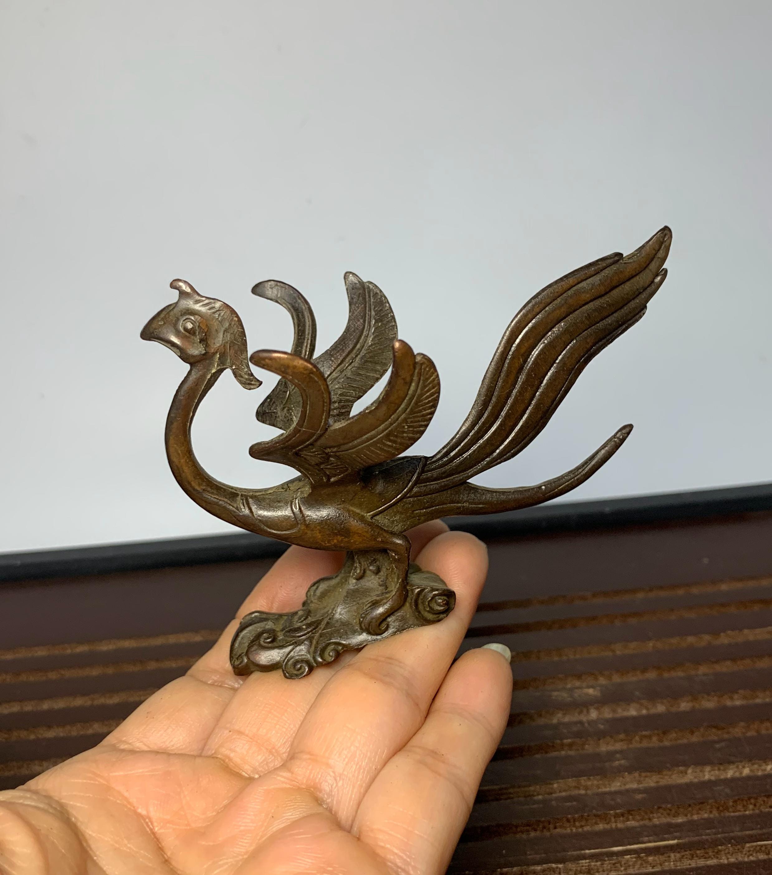 銅鳥置物 H-16cm Carved Phoenix Bird Statue: Gold Gilded Jade, Art Deco - Etsy
