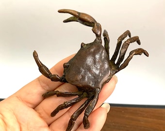 ヴィンテージブロンズ関節式カニ彫刻/カニの彫像/海辺のビーチハウスの