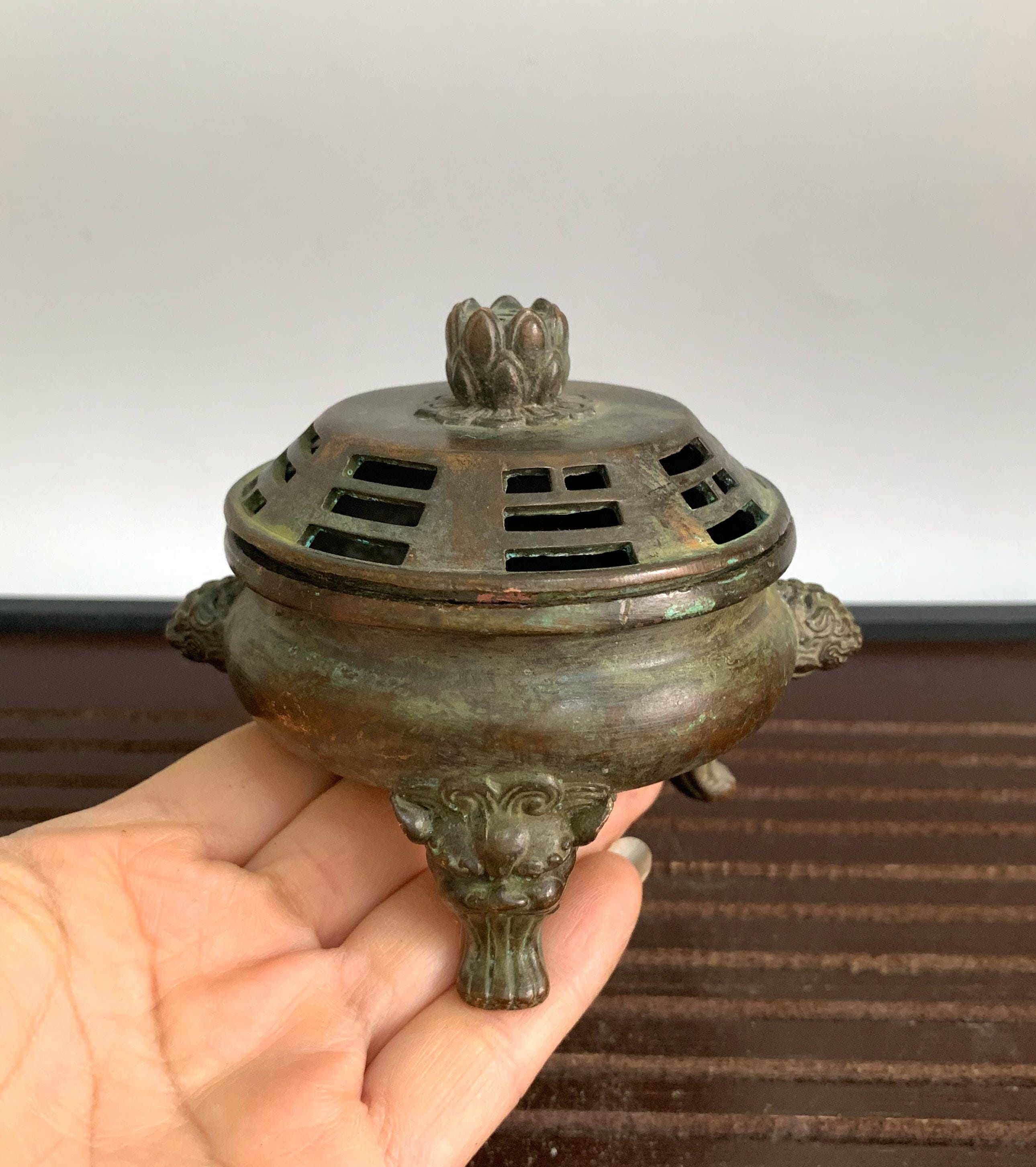 ヴィンテージブロンズ彫刻ドラゴン香炉、ホームデコレーション＆風水像