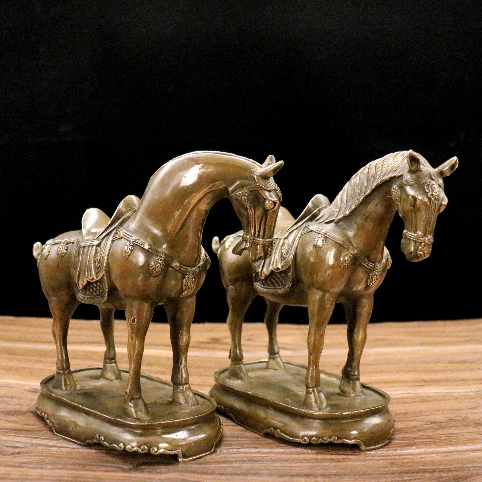 A Pair Vintage Brass Carved Horse Statue. Home Decoration & Feng