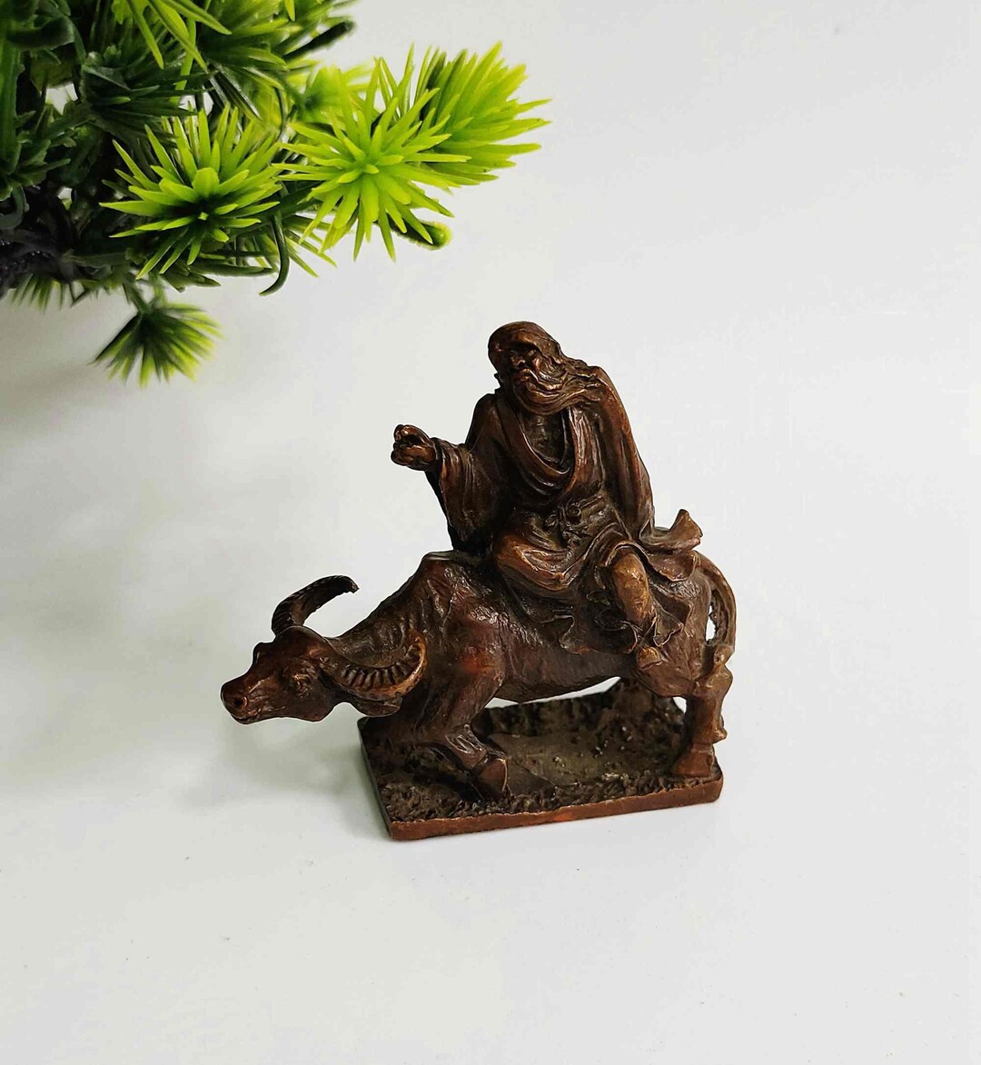Vintage Bronze Carved Bull Riding Statue. Home Decoration & Feng Shui ...