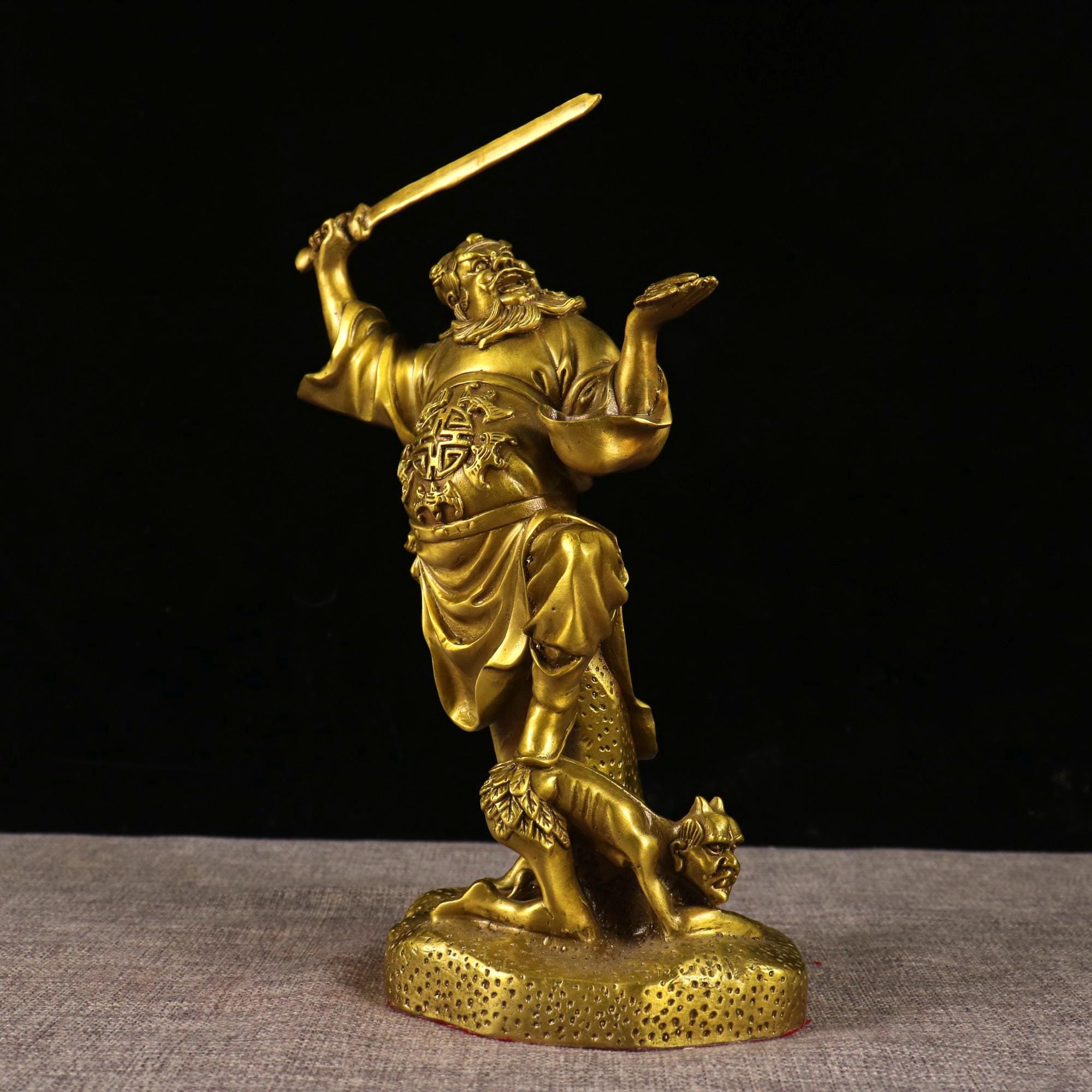 Vintage Brass Zhong Kui Statue, Carved Daoist Statue, Feng Shui