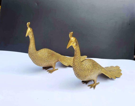 精巧な真鍮彫刻の孔雀像。ホームデコレーションと風水像 - Etsy 日本