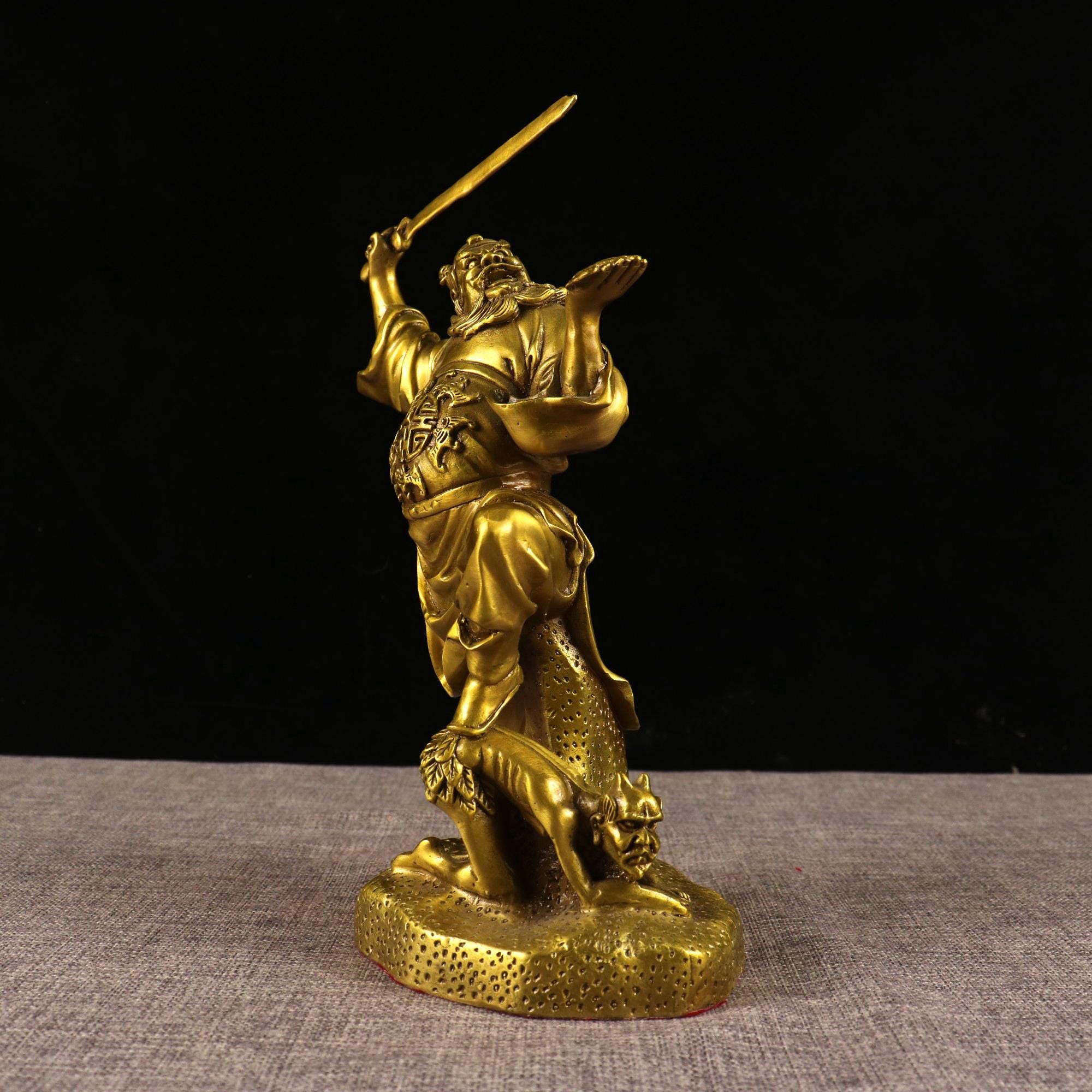 Vintage Brass Zhong Kui Statue, Carved Daoist Statue, Feng Shui