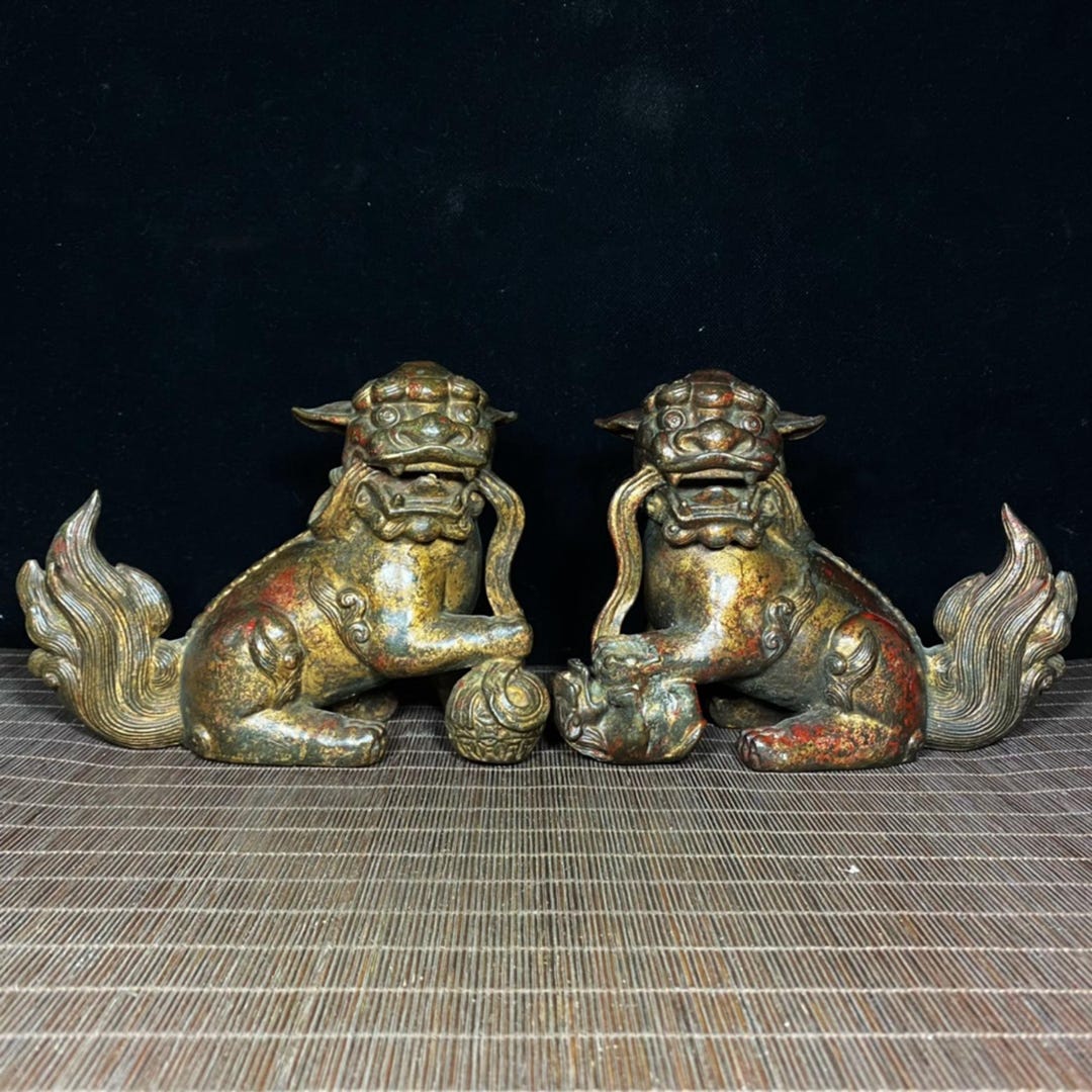 Vintage Brass Lion Statue Pair: Feng Shui Home Decor - Etsy