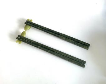 Zwei Paare Jade handgemachte Stäbchen, Fisch-Stop, natürliche Farbe