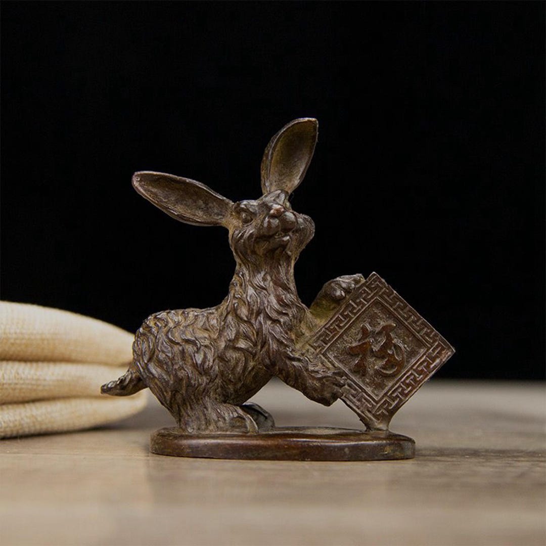 Vintage Bronze Carved Rabbit Statue – Home Decoration & Feng Shui ...
