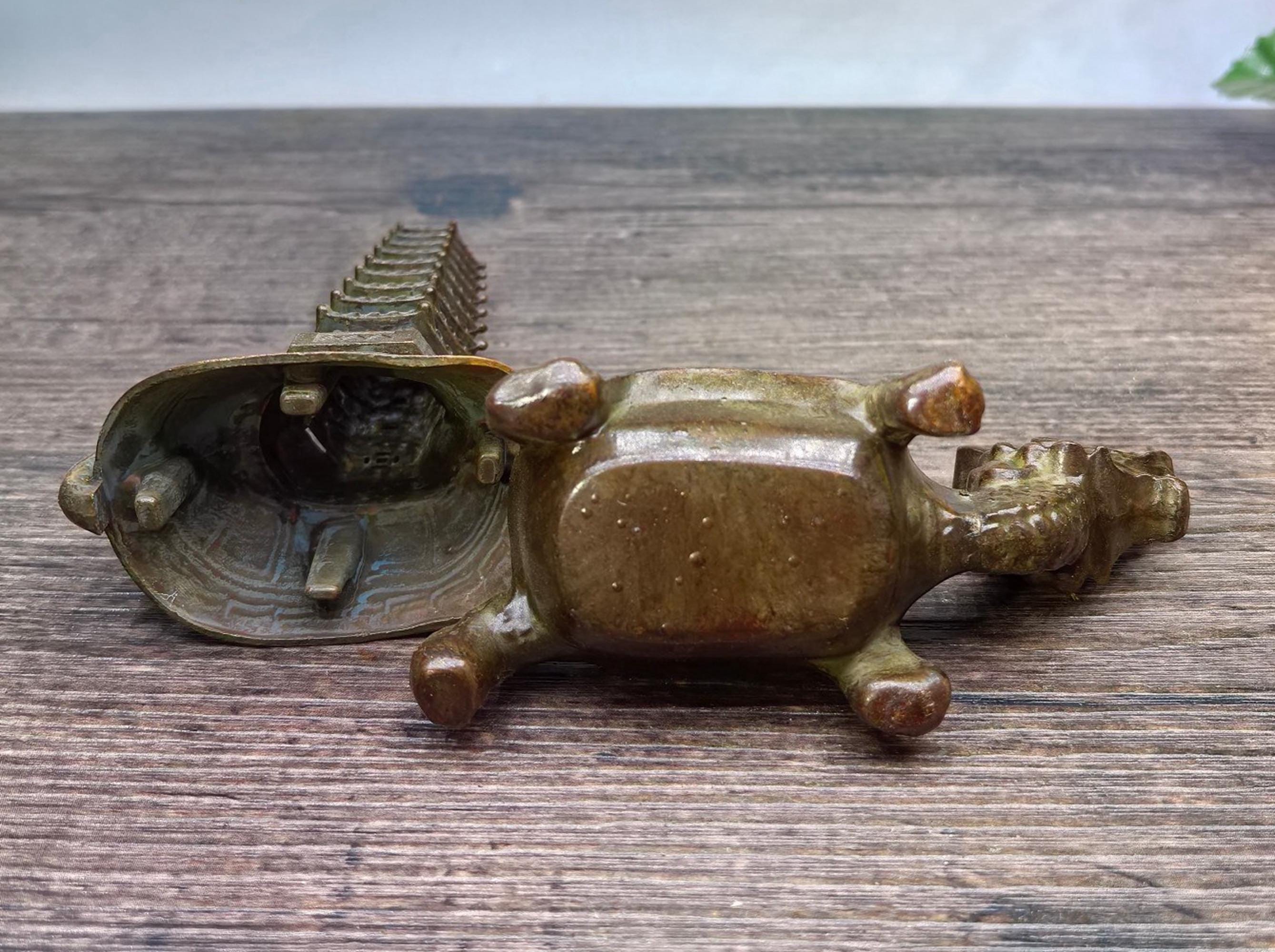 Vintage Bronze Carved Dragon Turtle Incense Burner, Home