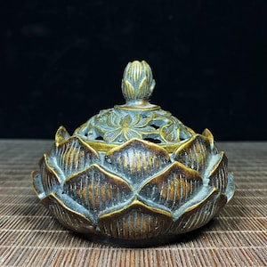 Vintage Brass Carved Lotus Incense Burner, Home Decoration & Feng Shui Statue