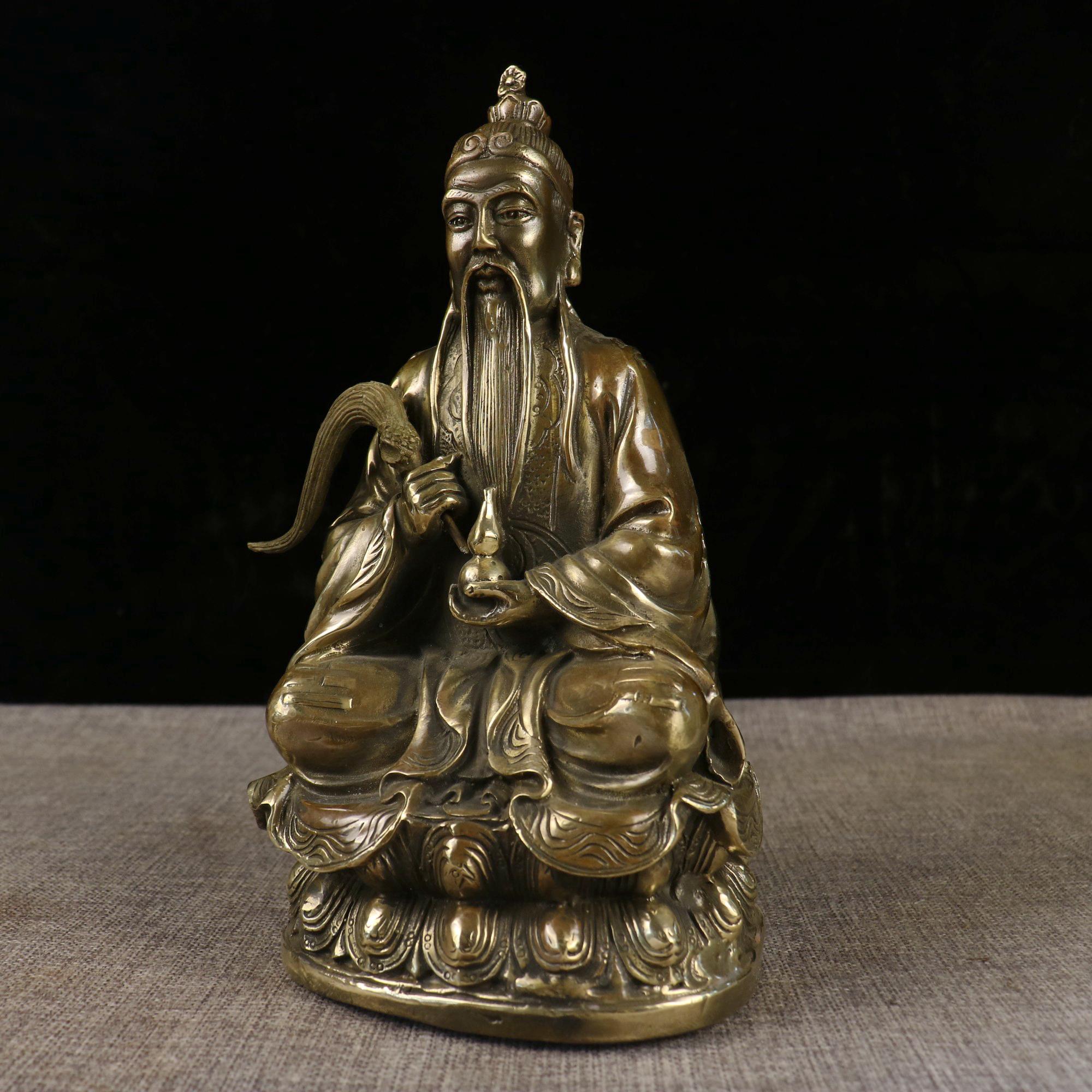 Vintage Brass Carved Taoist Taishang Laojun Statue. Home