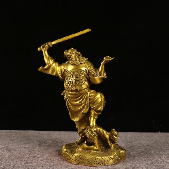 Vintage Brass Zhong Kui Statue, Carved Daoist Statue, Feng Shui