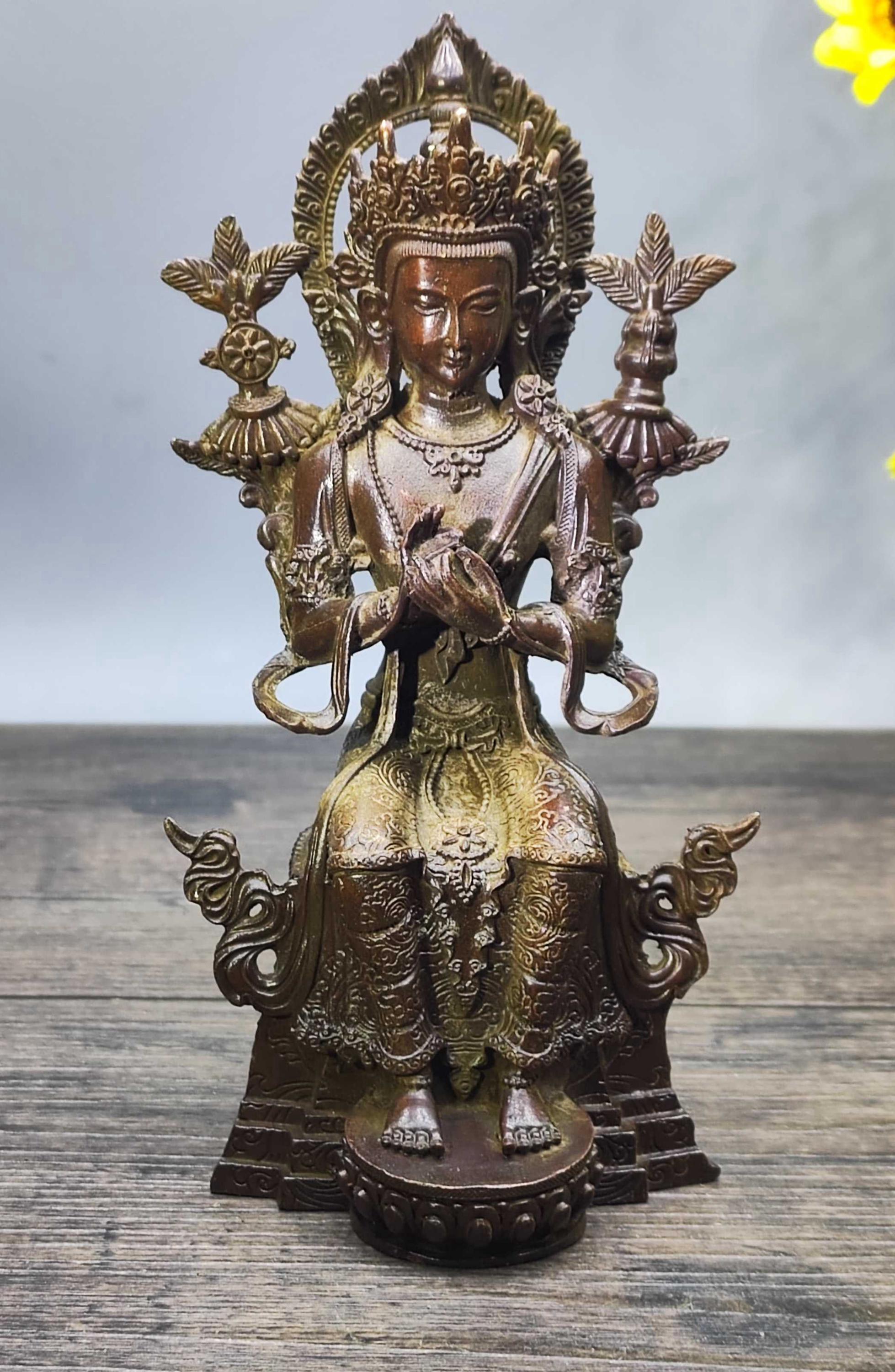 6インチのヴィンテージブロンズ彫刻仏像 - ホームデコレーション