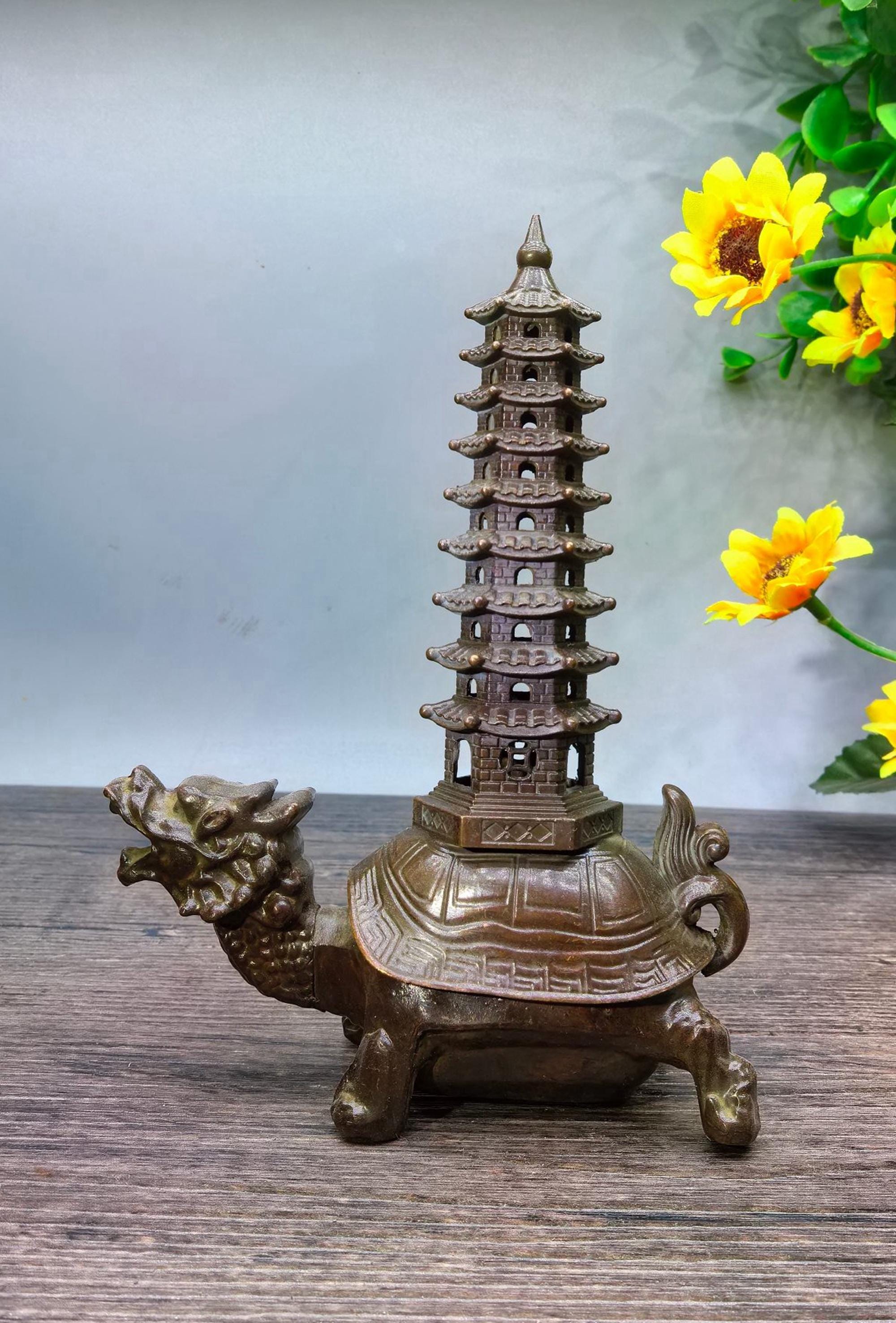 古銅自在バッタ置物 長約8CM Vintage Bronze Carved Dragon Turtle Incense Burner, Home