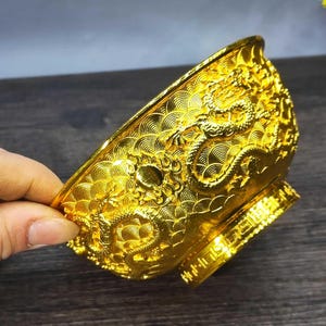 Vintage brass hand carved dragon bowl. home decoration, vintage statue