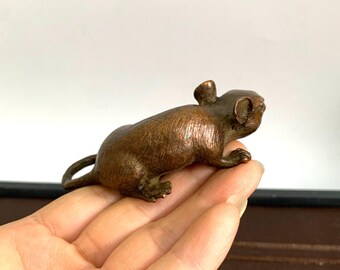 ブロンズ製ネズミの置物 ブロンズ彫刻のネズミ像。ホームデコレーション - Etsy 日本