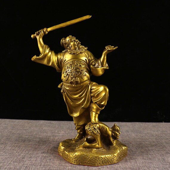 Vintage Brass Zhong Kui Statue, Carved Daoist Statue, Feng Shui