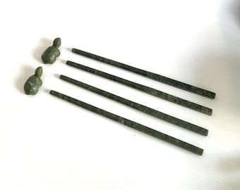 Two pairs jade handmade chopsticks, turtle stop, natural color